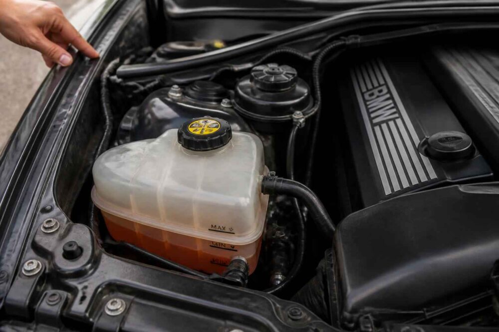 Komora silnika BMW ze zbiornikiem płynu chłodniczego i pokrywą silnika BMW M Performance