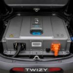 Jednostka napędowa Renault Twizy widoczna w tylnej komorze pojazdu elektrycznego