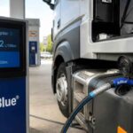 Dystrybutor AdBlue podłączony do zbiornika ciężarówki na stacji paliwowej